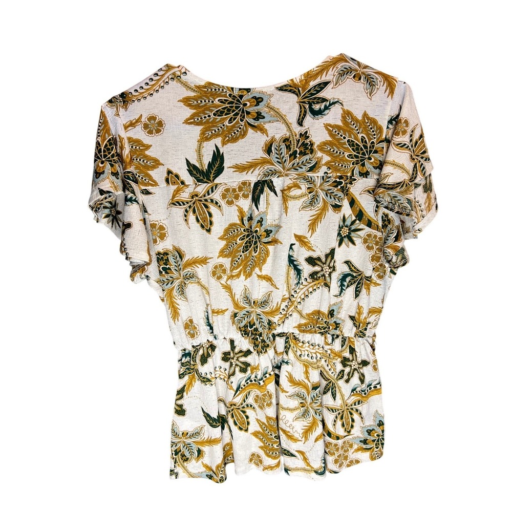 Alex & Parker Womens Floral Paisley Wrap Top Mustard Yellow Green Size M AP360 - Picture 2 of 6